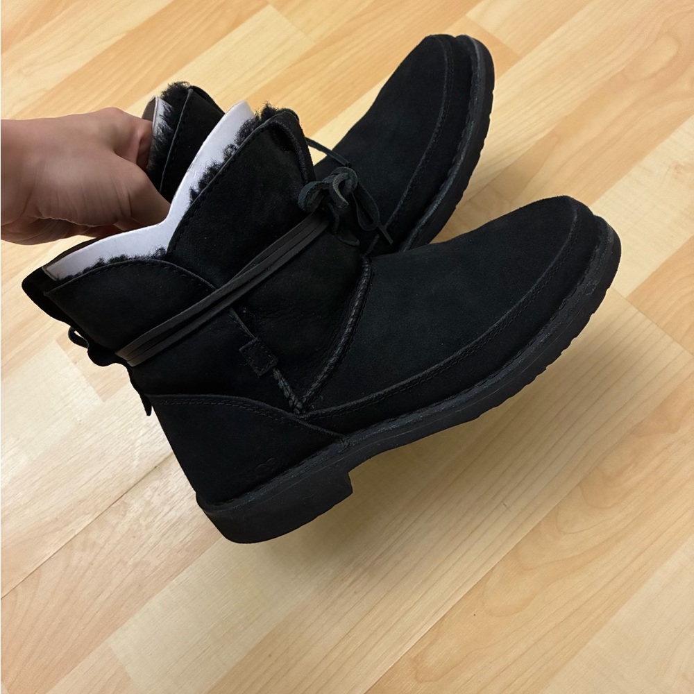 UGG Black Suede Ankle Boots with Shearling Lining